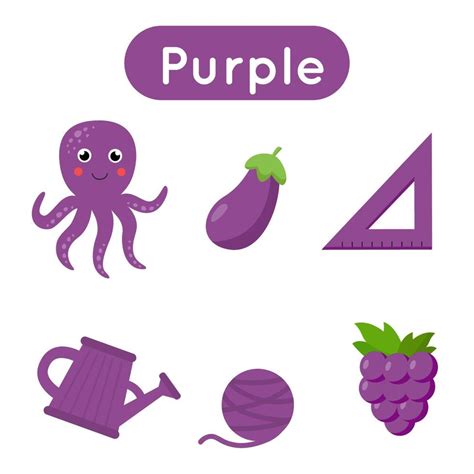 Flash Cards With Objects In Purple Color Educational Printable