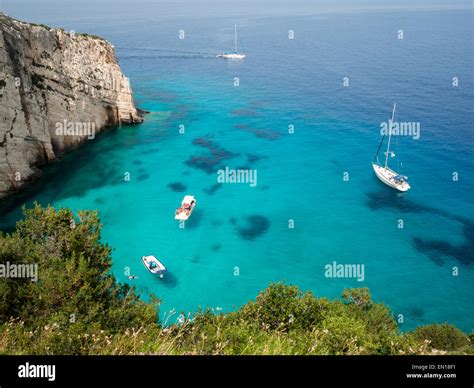 Yacht Boats Floating Over The Turquoise Waters Of Zakynthos Island