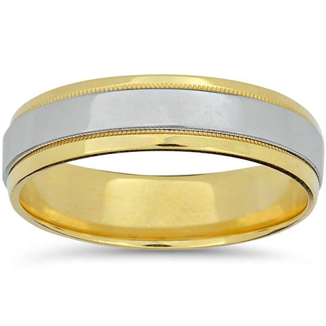 Mens Platinum And 18k Yellow Gold Two Tone Wedding Band High Polished