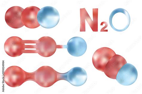Set Of Nitrous Oxide Molecule N2o Vector Ball And Stick Model