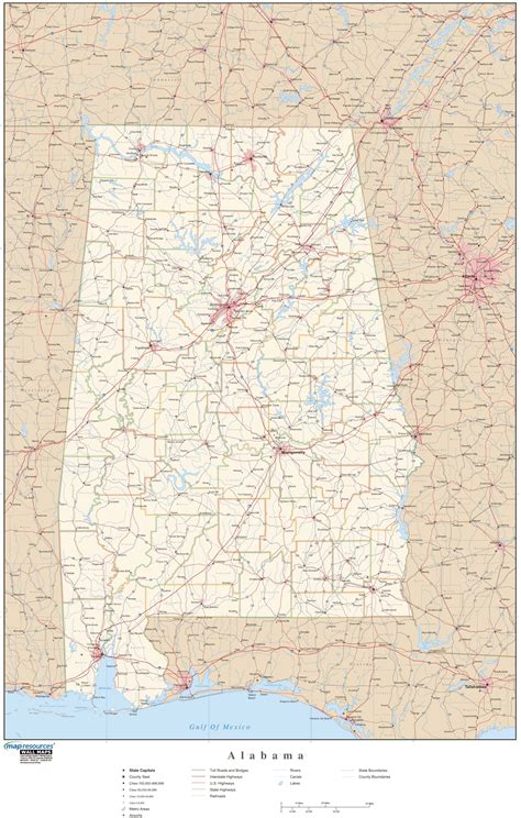 Alabama Wall Map With Roads By Map Resources Mapsales