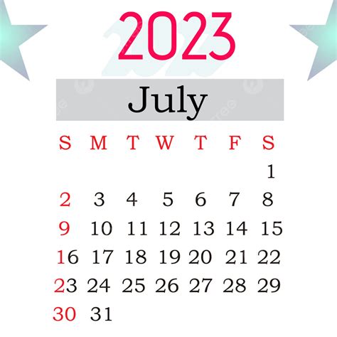 July 2023 Month Calendar Vector Template Download On Pngtree