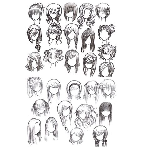 A Bunch Of Different Hairs And Ponytails Drawn In Pencil On White Paper