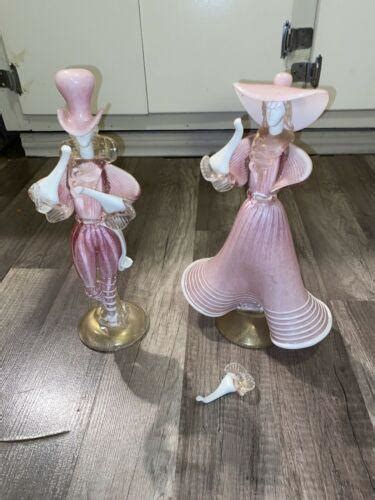 Vintage Murano Glass Dancer Figurines Pink Swirls Venetian Glass 12 2 4 Tall 3764477213