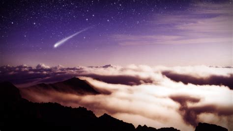 🥇 Mountains Clouds Landscapes Nature Stars Comet Wallpaper 79298