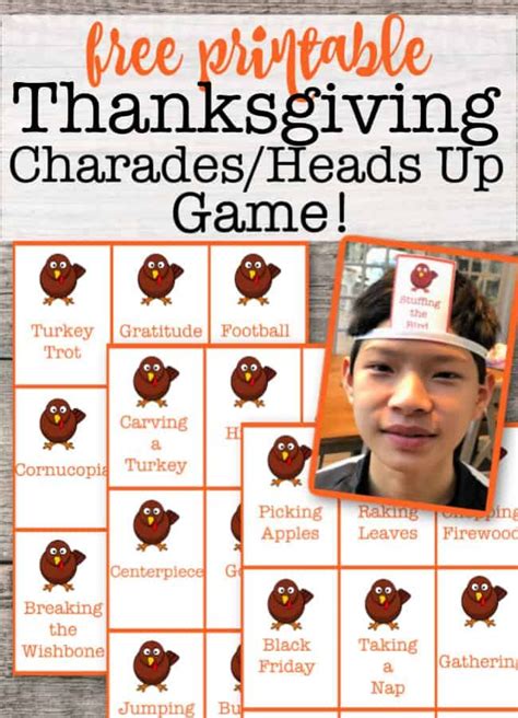 Free Printable Thanksgiving Charades Heads Up Game For Kids