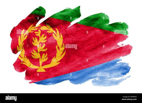 Eritrea Flag Is Depicted In Liquid Watercolor Style Isolated On White