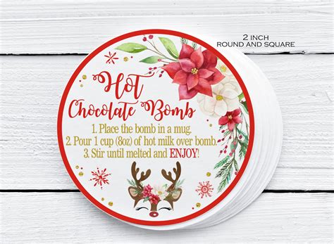 Reindeer Hot Chocolate Bomb Tags Printable Hot Cocoa Bomb Etsy