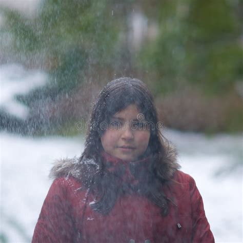 Teen Girl Standing In The Snow Stock Image Image Of Pretty Snowflake