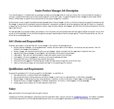 Selling packaging products to industrial clients. Senior Product Manager Job Description | Mous Syusa