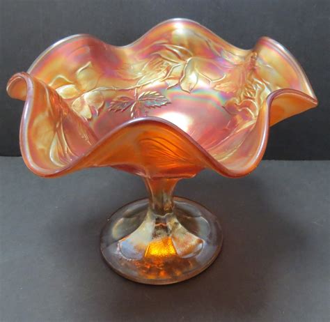 Fenton Carnival Glass Compote Rose Spray Pattern Collectors Weekly