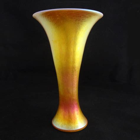 Large Iridescent Art Glass Gold Dore Large Flare Vase Lundberg From