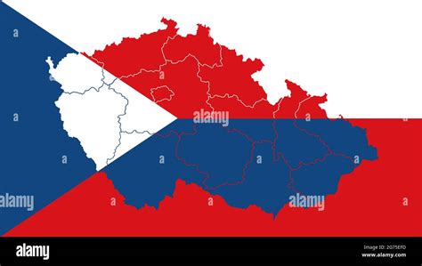 Czech Republic National Flag With Administrative Regions Map Border
