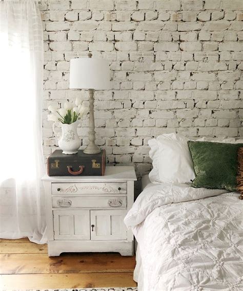 Wallpaper Kemra Whitewashed Bricks 5 White Wash Brick Rustic Bedroom