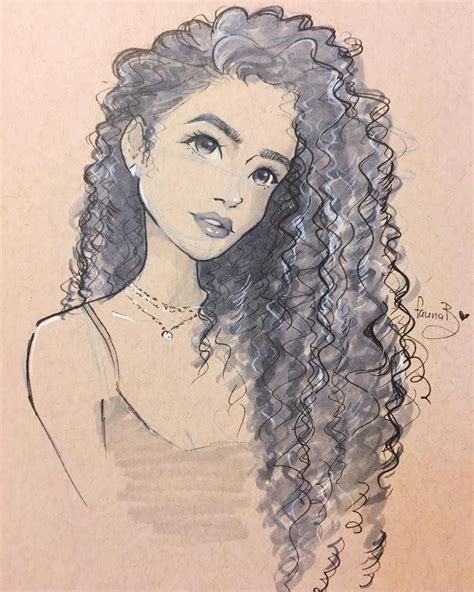 drawing of a girl with curly hair