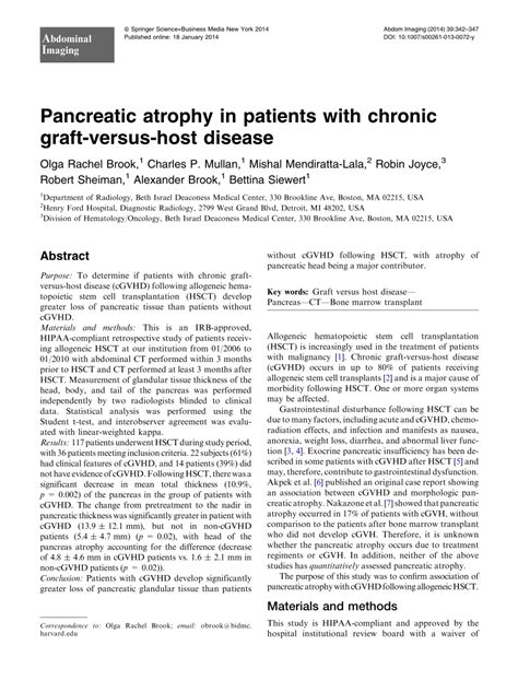 Pdf Pancreatic Atrophy In Patients With Chronic Graft Versus Host Disease