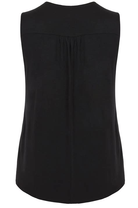 Black Sleeveless V Neck Jersey Top Plus Size 16 To 36