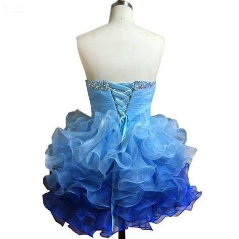 Layered Ruffles Mini Cocktail Dresses Ball Gown Blue Cocktail Party
