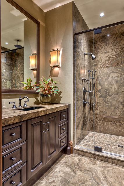 All this wood is very good for a wooden cottage. Mountain Resort - Rustic - Bathroom - Other - by ACM Design
