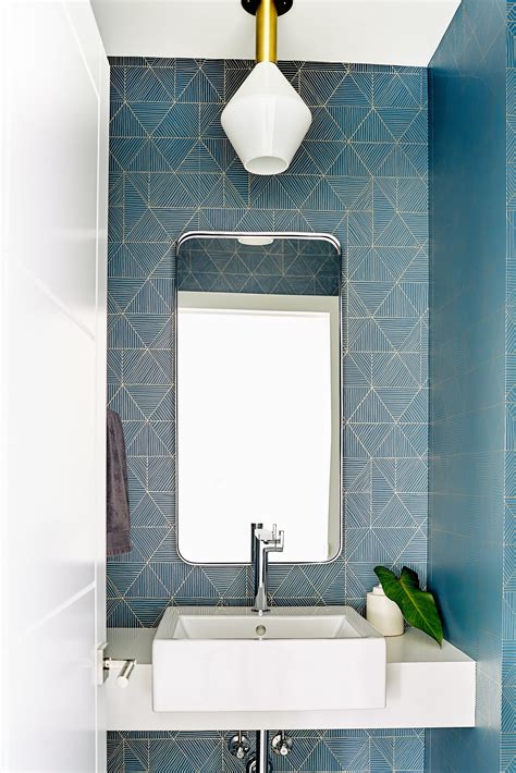 Modern Powder Room With Graphic Wallpaper Love This Look Powder Room