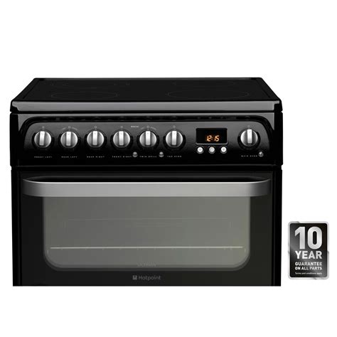 Hotpoint Hue61ks 60cm Wide Double Oven Electric Cooker With Ceramic Hob