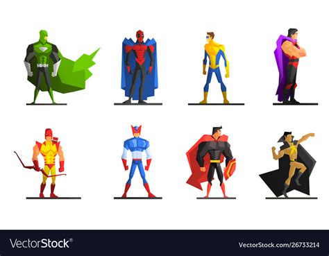 Superheroes Set Different Male Superhero Vector Image
