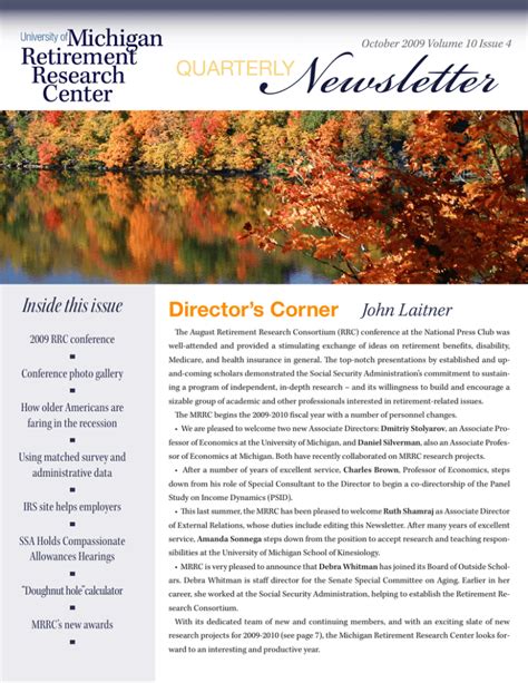 Newsletter Inside This Issue Quarterly Directors Corner