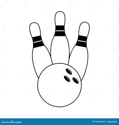 Bowling Pins And Ball Cartoon In Black And White Stock Vector