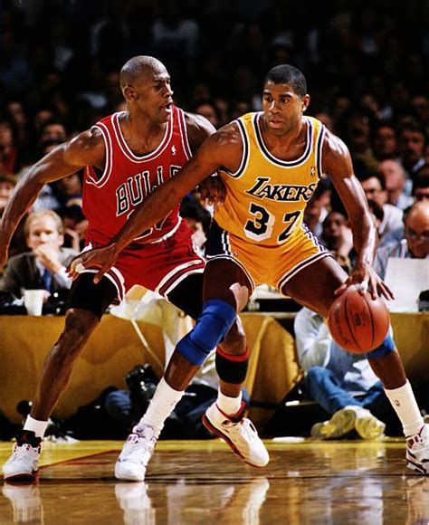 Spring 1991 Los Angeles Lakers Magic Johnson Right Is Guarded By