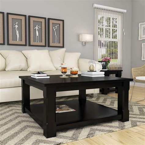 Black Wood Square Coffee Table Brimson Contemporary Style Solid Wood