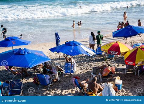 Praia Do Farol Da Barra Crowded With Tourists Bathing And Relaxing On A Hot Day Editorial Photo