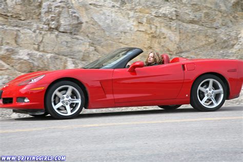 Hot Woman Drives A Red Corvette C6 Convertible Redline Revving