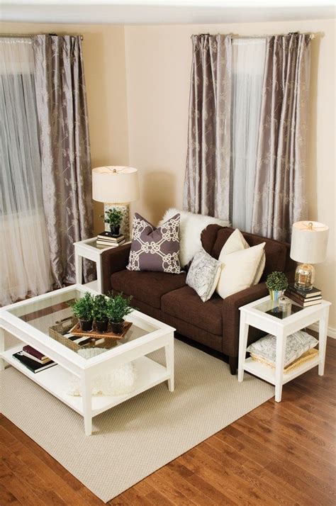 Also, leave a small border between the couch and matching rug to let them visually 'breathe'. curtains-with-brown-couch-living-room-ideas | Brown living ...