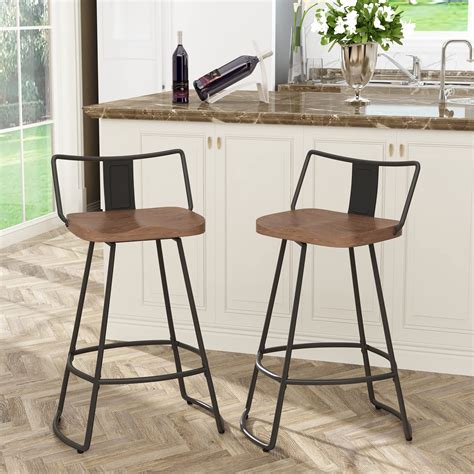 Yongqiang 24 Swivel Metal Bar Stools With Backs Set Of 2 Industrial