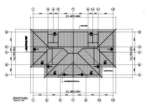 Roof Plan Of Of 20x11m Twin House Plan Is Given In This Autocad Drawing