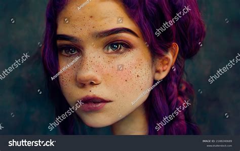 Beautiful Girl Purple Hair Freckles Stock Illustration 2188240689 Shutterstock