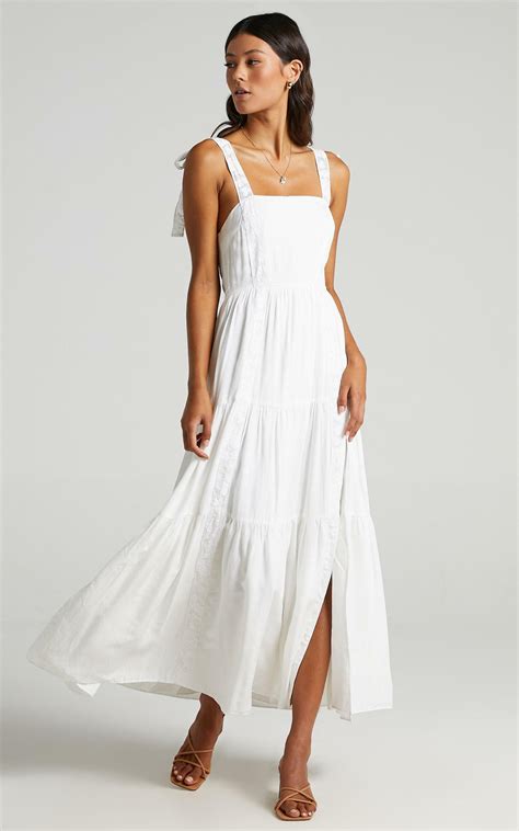 Afternoon Stroll Split Maxi Dress in White | Showpo