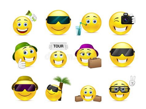 Summer Smileys Vector Set With Facial Expressions Yellow Smiley Face