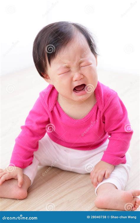 Portrait Of Crying Baby Girl Stock Photo Image Of Duvet Pain 28040738