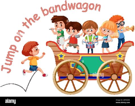 English Idiom With Picture Description For Jump On Te Bandwagon On