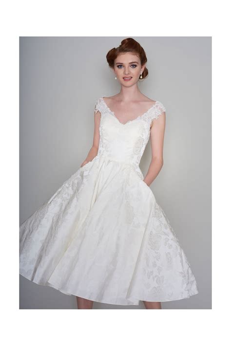 Vintage 50s wedding dress retro elegant maxi satin ivory. Loulou Bridal LILLIE Tea Length 50s Vintage Style Brocade ...