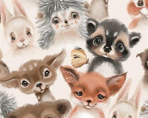100 Cotton Fabric Little Johnny Watercolour Baby Animals Deany Fabrics