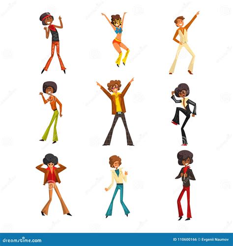 Male Dancer Moving Body At Music Party Retro Disco Dancers Sett Of