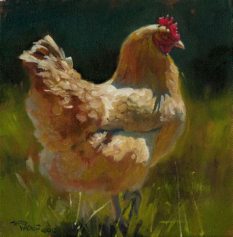 Terri Wagner Oil Painting Gold Hen Chicken Paintings By Terri Chicken