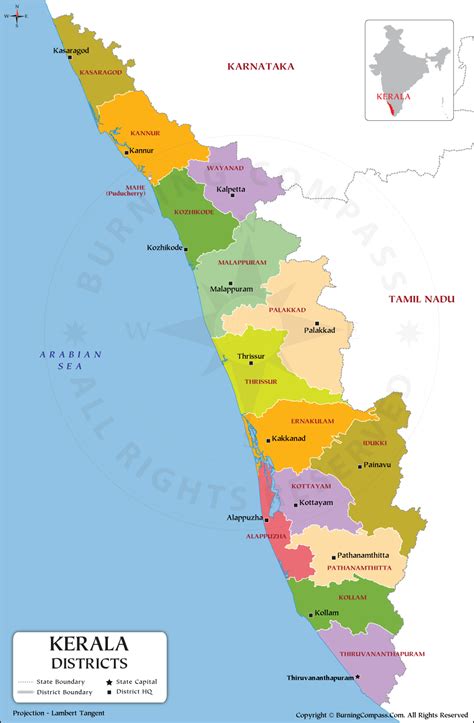 Kerala Map Vector Illustration Of Colourful District Map Of Kerala