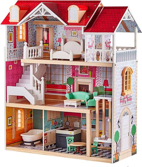 Top Bright Wooden Dolls House For Girls Large Dollhouse Toy For Kids