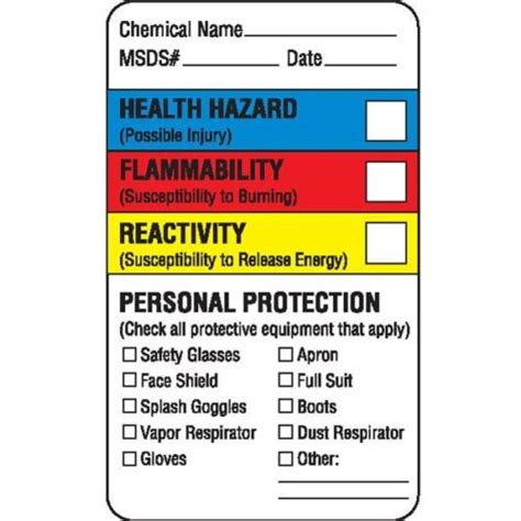 Chemical Hazard Labels Health Hazard Flammability Reactivity Personal