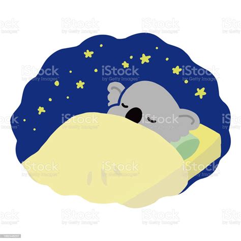 Australian Animal Vector Illustration Of A Koala Sleeping In Bed Stock