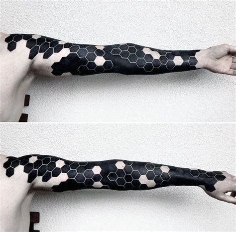 This black tattoo is inspired with 3 dimensional effects and it connotes a perfect symmetry of lines. 70 All Black Tattoos For Men - Blackout Design Ideas