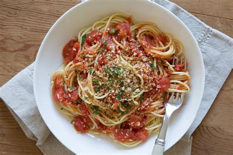 Pasta With Tomato Butter Sauce And Toasted Breadcrumbs